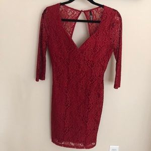Red Lace 3/4 Dress - Lulu’s